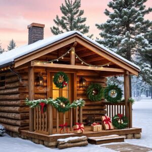 Cozy Winter Cabin During Holiday Season – free AI stock image
