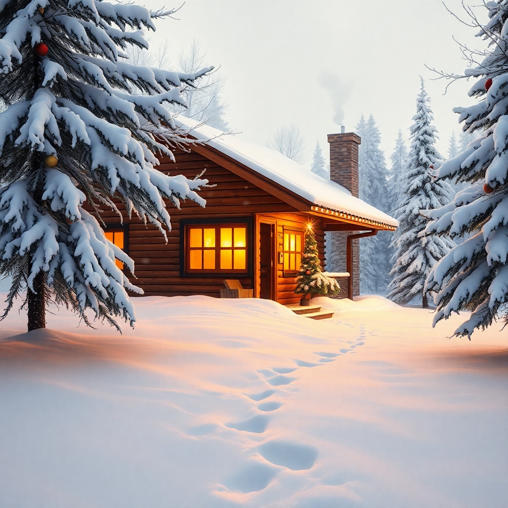 Cozy Winter Cabin During Holiday Season – free AI stock image
