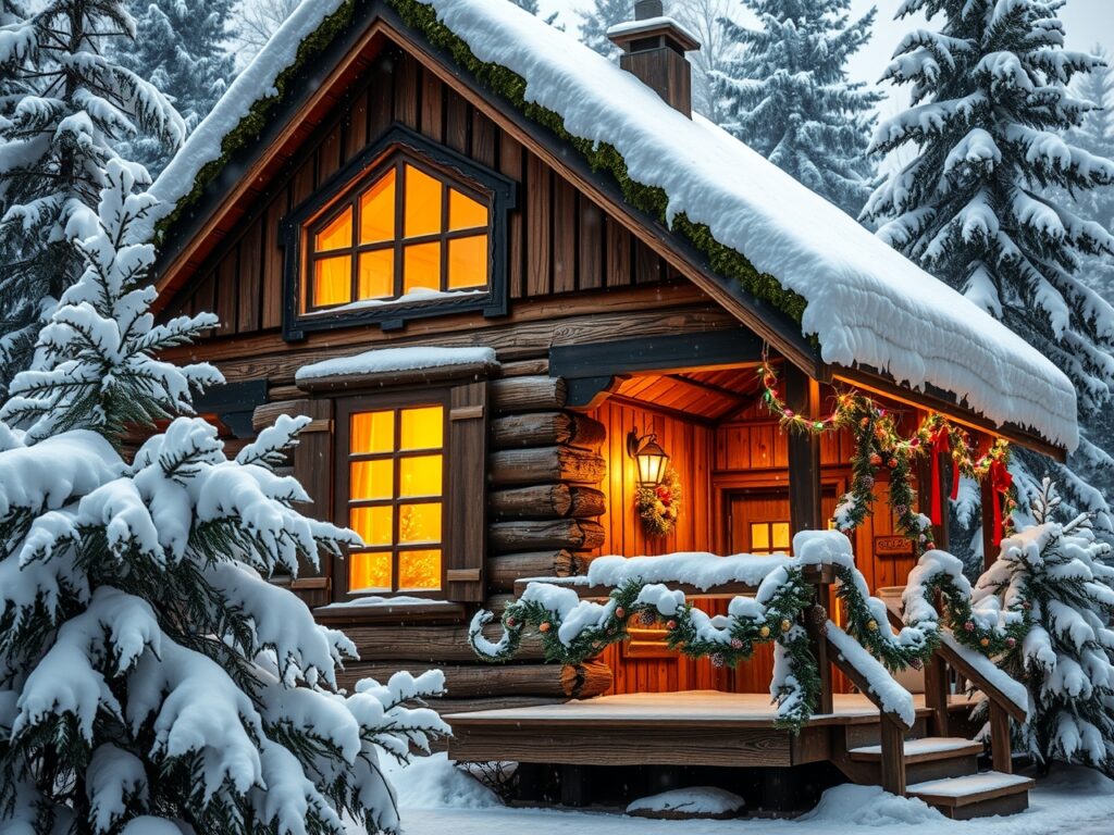 Cozy Winter Cabin During Holiday Season – free AI stock image