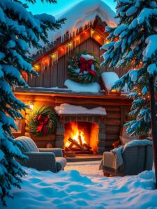 Cozy Winter Cabin During Holiday Season – free AI stock image