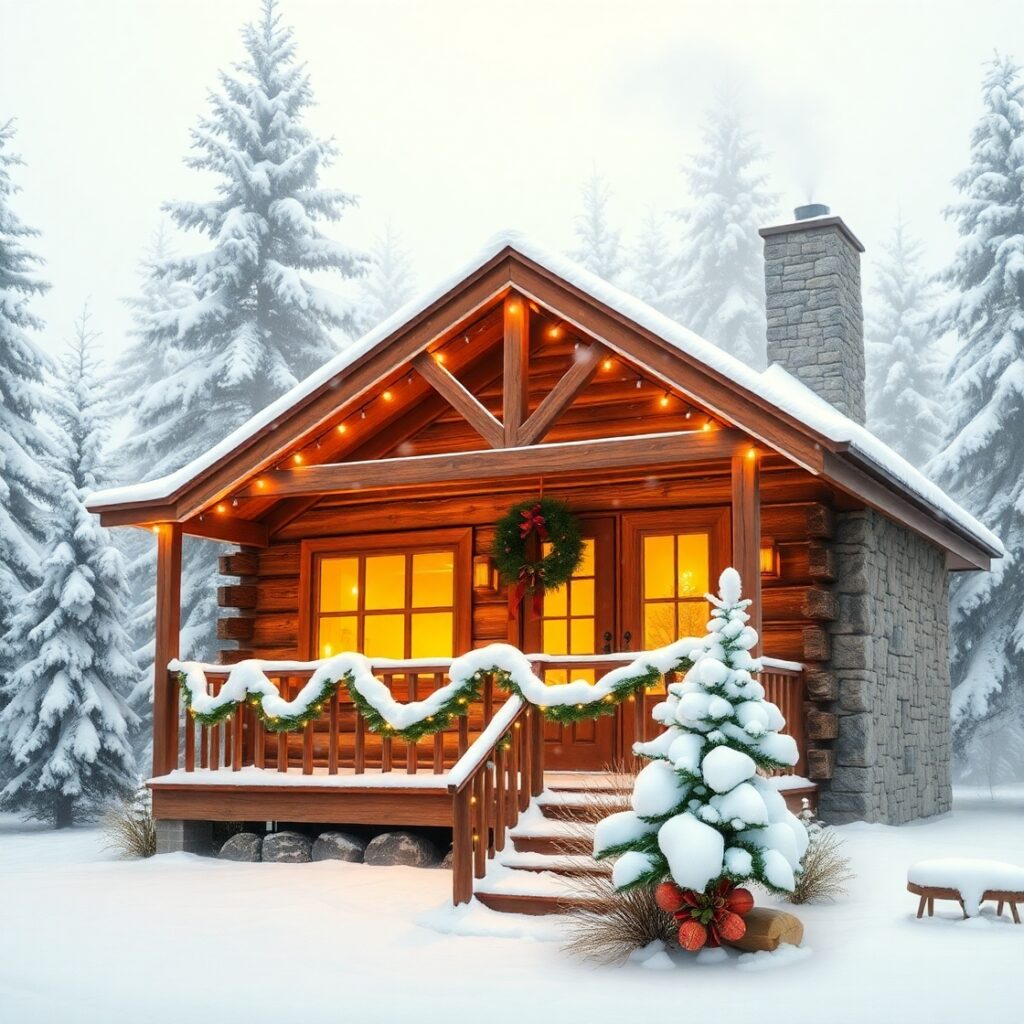 Cozy Winter Cabin During Holiday Season – free AI stock image