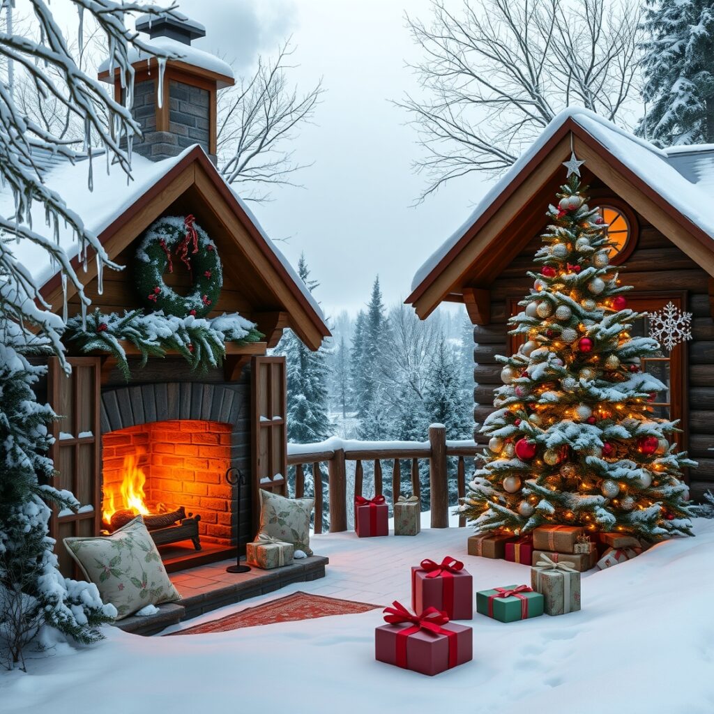 Cozy Winter Cabin During Holiday Season – free AI stock image