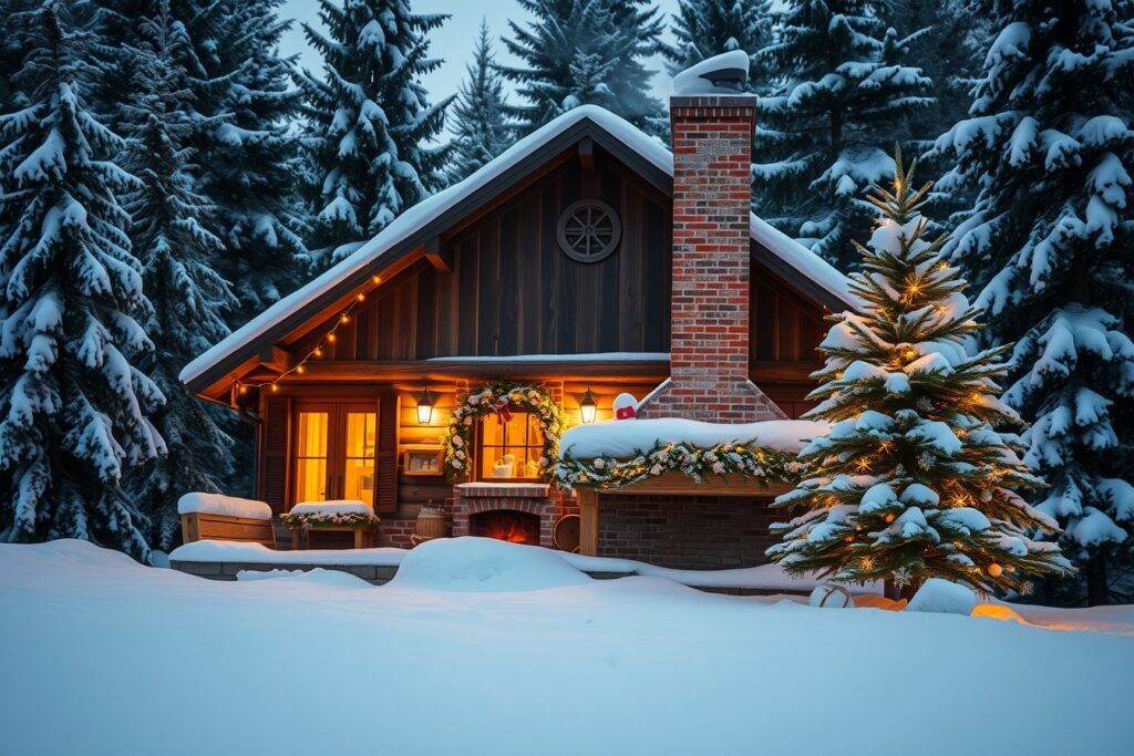 Cozy Winter Cabin During Holiday Season – free AI stock image