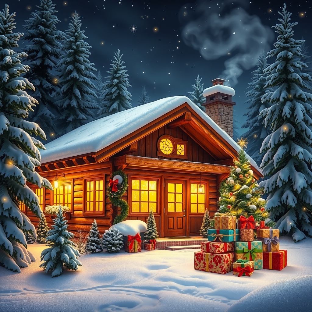 Cozy Winter Cabin During Holiday Season – free AI stock image