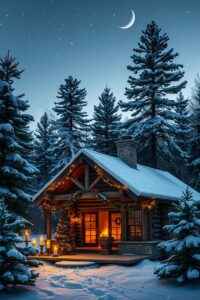 Cozy Winter Cabin During Holiday Season – free AI stock image