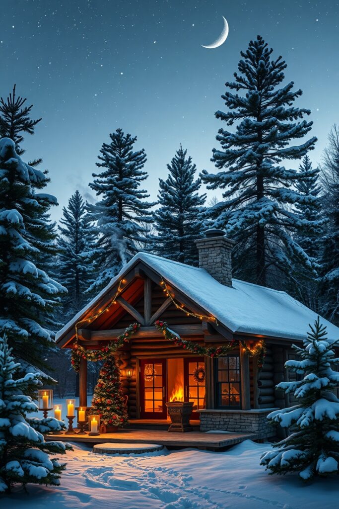 Cozy Winter Cabin During Holiday Season – free AI stock image