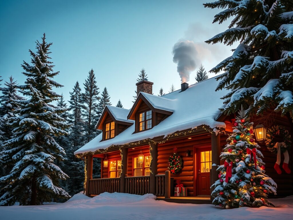 Cozy Winter Cabin During Holiday Season – free AI stock image