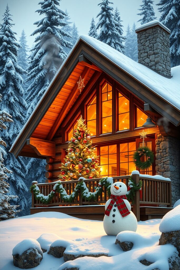 Cozy Winter Cabin During Holiday Season – free AI stock image