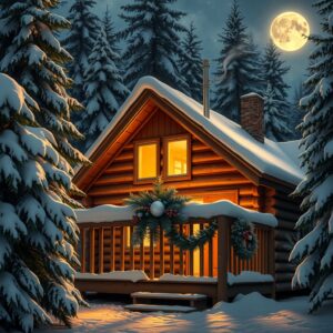 Cozy Winter Cabin During Holiday Season – free AI stock image