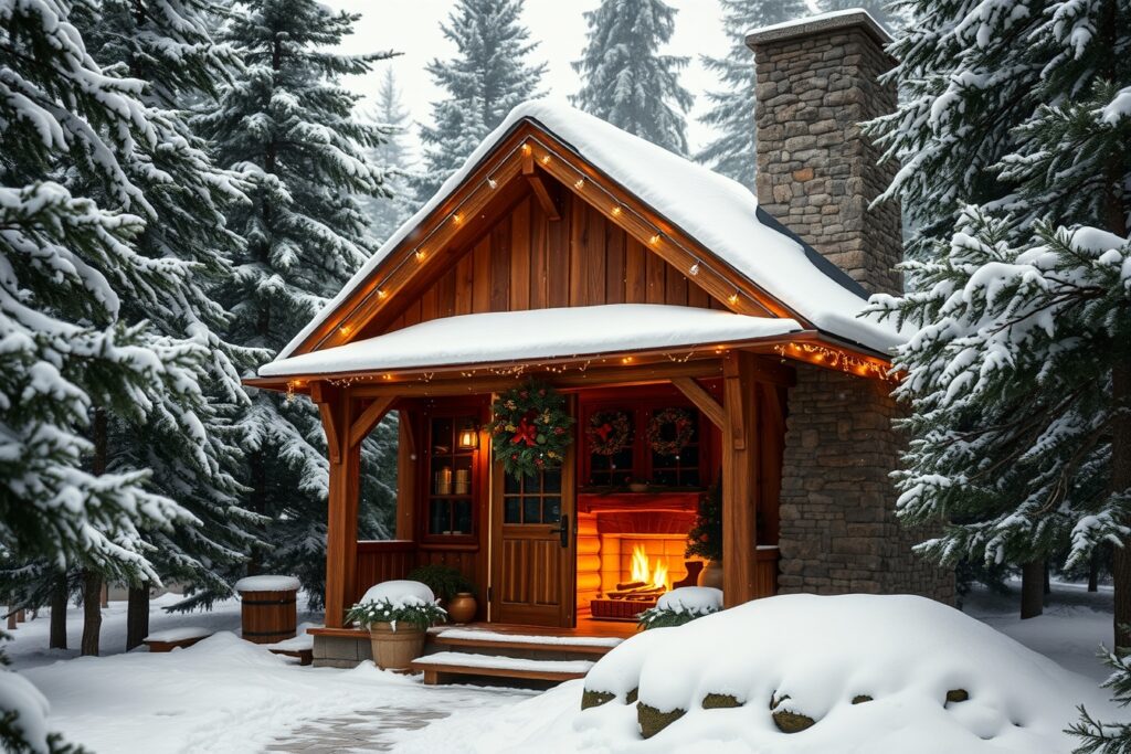 Cozy Winter Cabin During Holiday Snowfall – free AI stock image