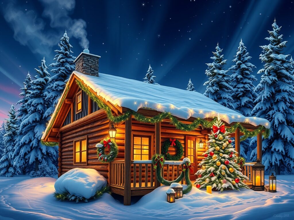 A Cozy Winter Cabin During the Holidays – free AI stock image