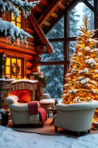 Cozy Winter Cabin During the Holidays – free AI stock image