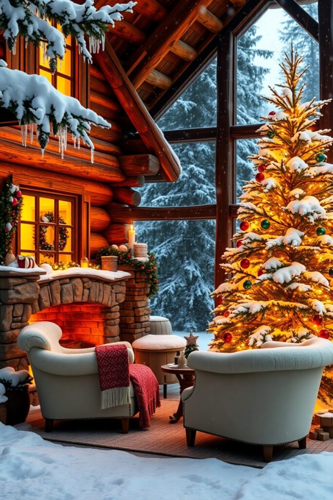 Cozy Winter Cabin During the Holidays – free AI stock image