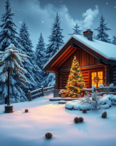 Cozy Winter Cabin for the Holidays – free AI stock image