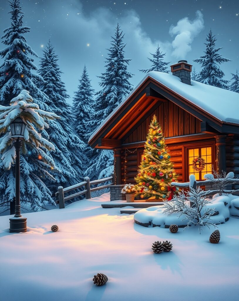 Cozy Winter Cabin for the Holidays – free AI stock image