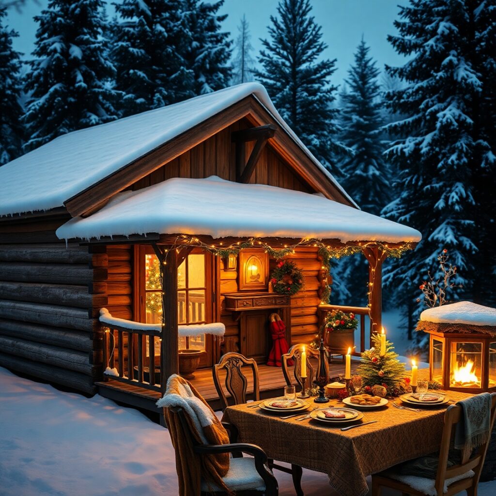 Cozy Winter Cabin for the Holidays – free AI stock image