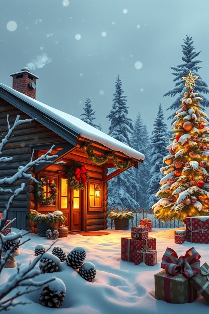 Cozy Winter Cabin Holiday Retreat – free AI stock image