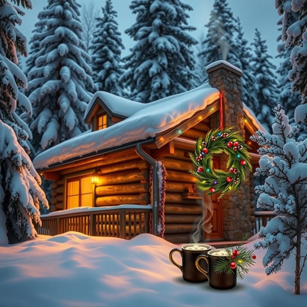 Cozy Winter Cabin Holiday Retreat – free AI stock image
