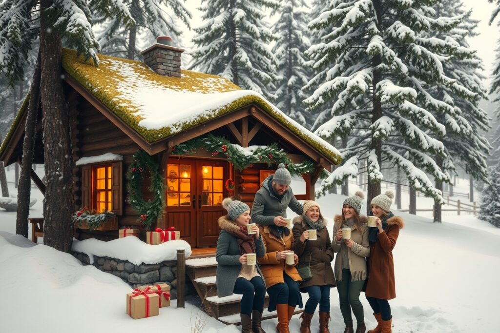 Cozy Winter Cabin Holiday Scene – free AI stock image