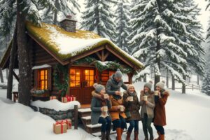 Cozy Winter Cabin Holiday Scene – free AI stock image