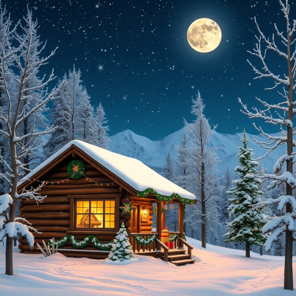 Cozy Winter Cabin During Holiday Season – free AI stock image