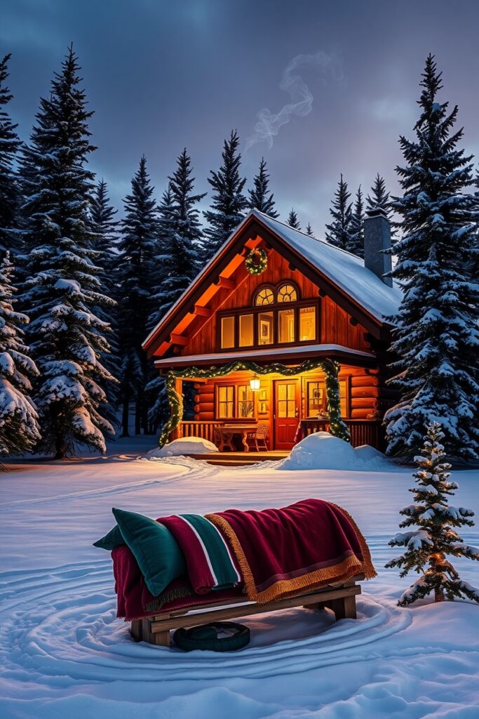 Cozy Winter Cabin Holidays in Snow – free AI stock image