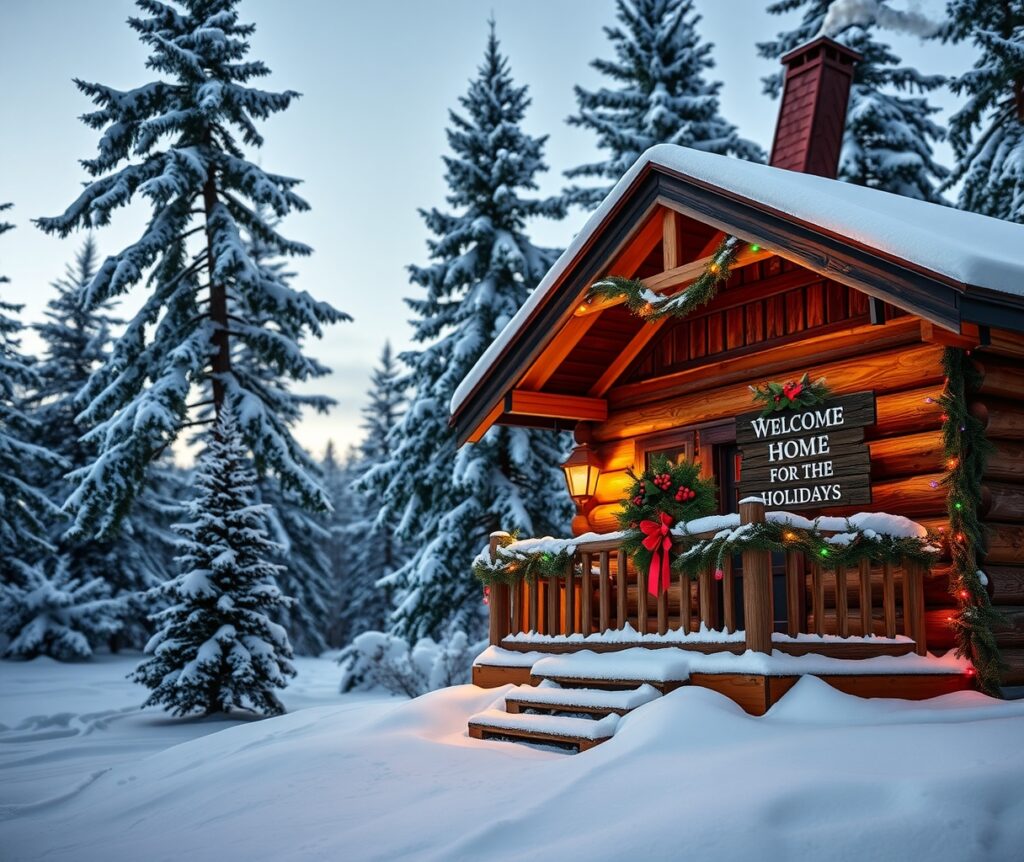 Cozy Winter Cabin on a Snowy Holiday – free AI stock image