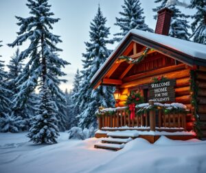 Cozy Winter Cabin on a Snowy Holiday – free AI stock image