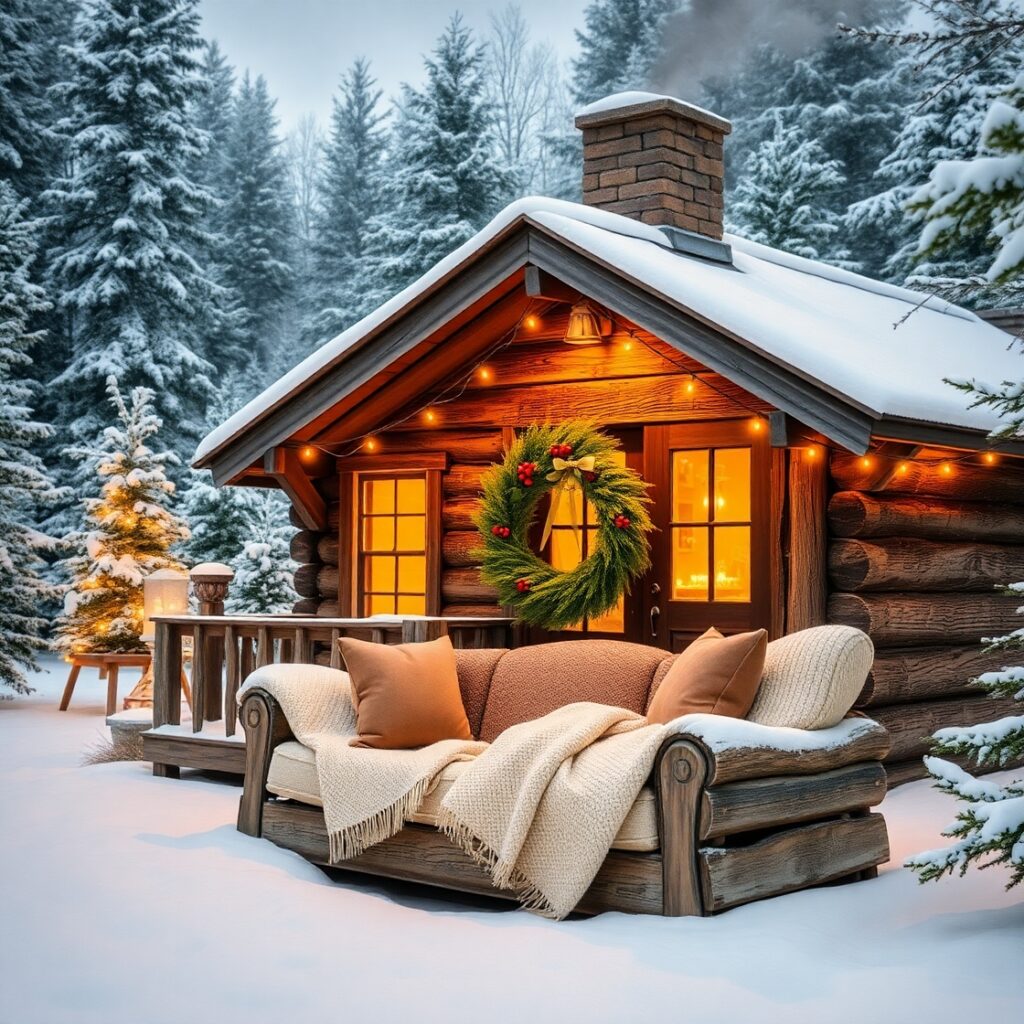 Cozy Winter Cabin Retreat During Holidays – free AI stock image