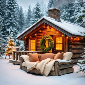 Cozy Winter Cabin Retreat During Holidays – free AI stock image