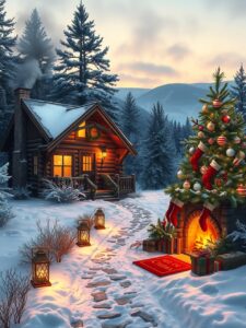 Cozy Winter Cabin with Festive Decorations – free AI stock image