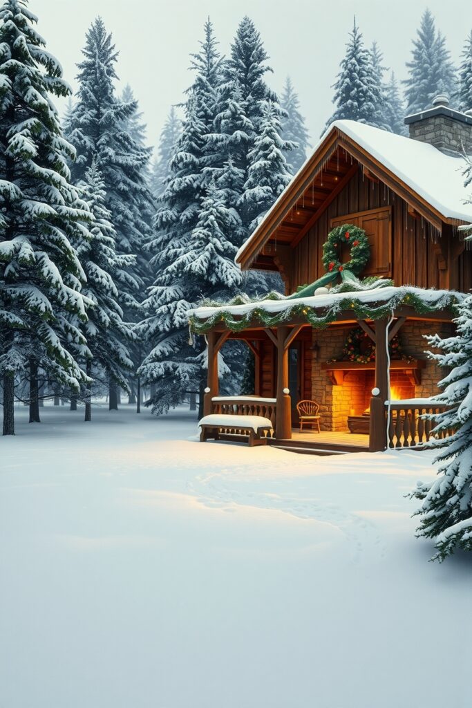 Cozy Winter Cabin with Holiday Decorations – free AI stock image