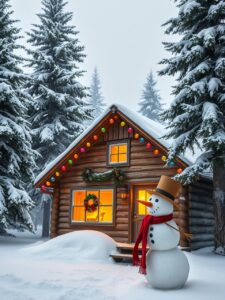 Cozy Winter Cabin with Holiday Decorations – free AI stock image