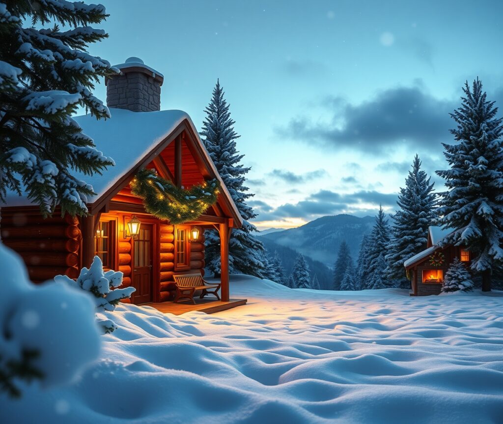 Cozy Winter Holiday Cabin Escape – free AI stock image