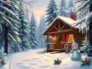A Cozy Winter Holiday Cabin Retreat – free AI stock image