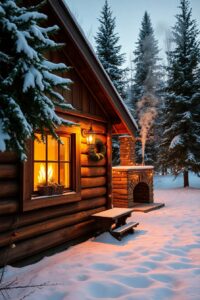 Cozy Winter Holiday Cabin Retreat – free AI stock image
