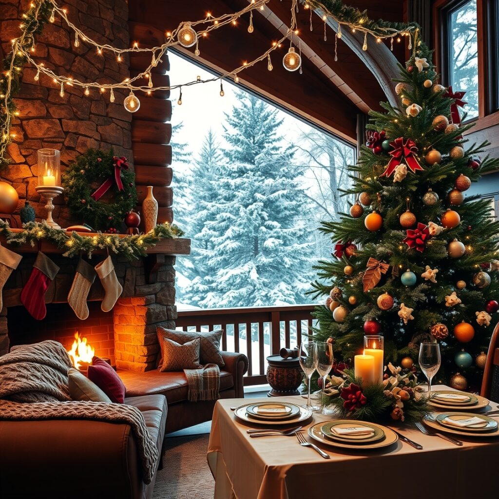 A Cozy Winter Holiday Cabin Scene – free AI stock image