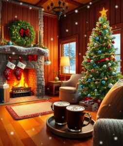 Cozy Winter Holiday Scene by the Fire – free AI stock image
