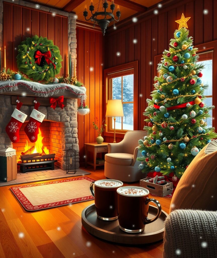 Cozy Winter Holiday Scene by the Fire – free AI stock image