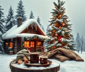 Cozy Winter Holiday Scene with Snowflakes – free AI stock image