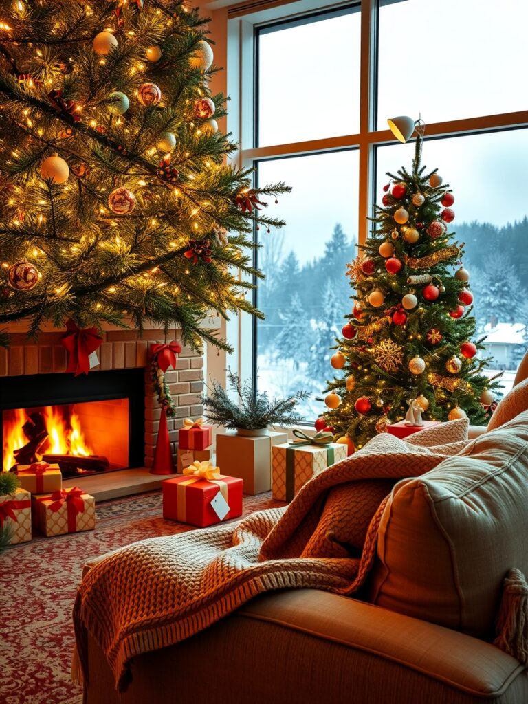 Cozy Winter Holidays by the Fireplace – free AI stock image