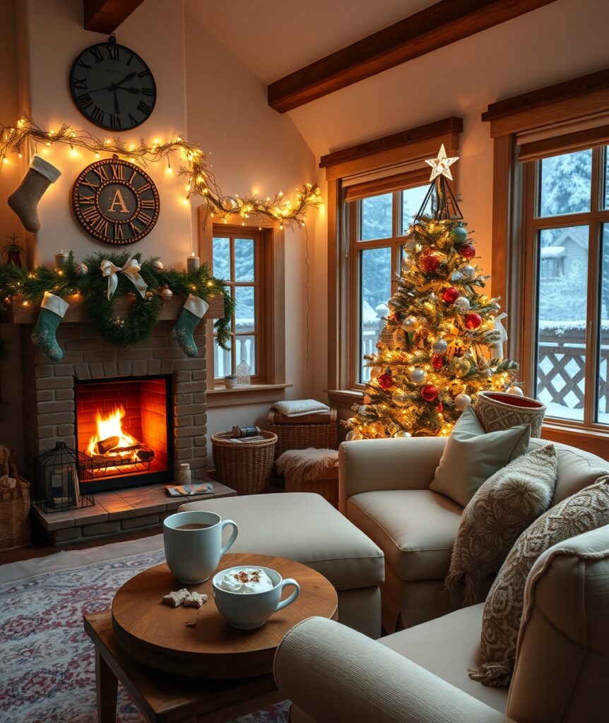 Cozy Winter Holidays with Twinkling Lights – free AI stock image