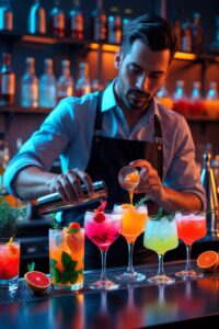 Creative Cocktail Mixology in Artistic Glassware – free AI stock image