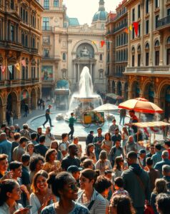 Crowded City Square Filled with People – free AI stock image