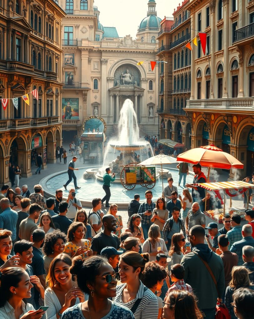 Crowded City Square Filled with People – free AI stock image
