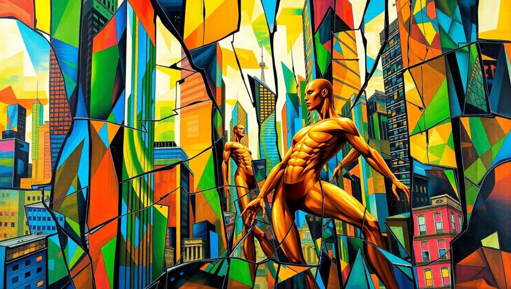 Cubist Chaos in Urban Life – free AI stock image