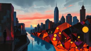 Cubist City at Dusk – free AI stock image