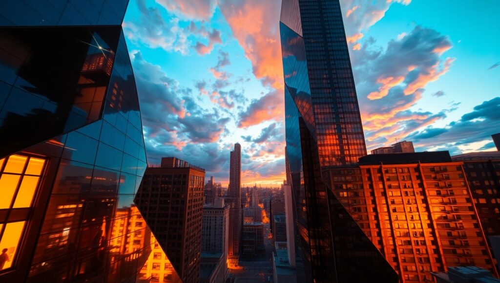 Cubist City at Twilight – free AI stock image