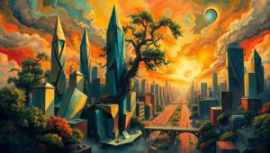 Cubist City Chaos Unveiled – free AI stock image