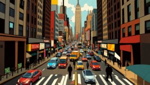 Cubist City Life in Fragmented Shapes – free AI stock image